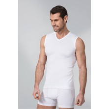 Namaldı 6 Adet Beyaz Renk Kolsuz V Yaka Ribana Atlet