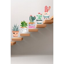 Piksel Grafik Dekoratif Saksılı Kaktüsler Duvar Stickerı