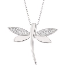 Altın Sepeti  Kanatları Taşlı Gümüş Yusufçuk Kolye G904KL