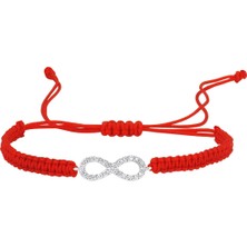 Altın Sepeti  Gümüş Kırmızı Ipli Sonsuzluk Bileklik G200BL