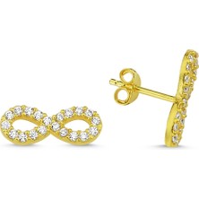 Altın Sepeti  Gümüş Altın Kaplamalı Taşlı Sonsuzluk Küpe G54KPR1