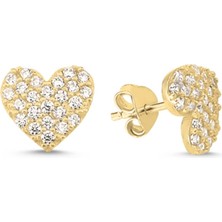 Altın Sepeti  Kalp Motifli Altın Kaplama Gümüş Küpe EV030KPR1