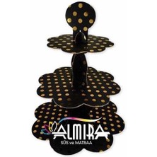 Parti Furyası Kek Standı 3 Katlı Gold Puantiyeli Siyah