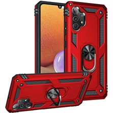 Tekno Grup Samsung Galaxy A32 4g Kılıf Çift Katmanlı Yüzüklü Manyetik Vega Kapak + Tam Kaplayan 6d Nano Ekran Koruyucu Kırmızı