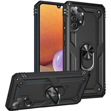 Tekno Grup Samsung Galaxy A32 4g Kılıf Çift Katmanlı Yüzüklü Manyetik Vega Kapak + Tam Kaplayan 6d Nano Ekran Koruyucu Siyah