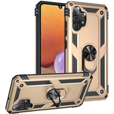 Tekno Grup Samsung Galaxy A32 4g Kılıf Çift Katmanlı Yüzüklü Manyetik Vega Kapak + Tam Kaplayan 6d Nano Ekran Koruyucu Gold