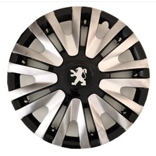 HMNL Peugeot 14'' Inç Gri - Siyah Renk   4lü Set Jant Kapağı Çelik Jant Görünümlü
