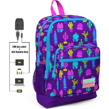 Coral High Adalinhome Kids Usb+Aux Soketli Desenli Dört Bölmeli Okul Sırt Çantası