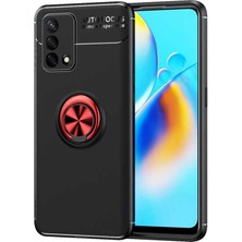 Caseart Oppo Reno A74 4g Kılıf Renkli Yüzüklü Manyetik Silikon Kapak Siyah - Kırmızı
