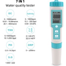 Gahome 7 In 1 Ph / Tds / Ec / Orp / Sg / Tuzluluk / Sıcaklık (Yurt Dışından)