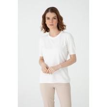 Desen Triko Kadın Sıfır Yaka Düz Bluz 02420344 Kemik