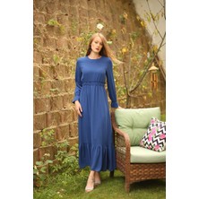 Beli Lastikli Indigo Elbise