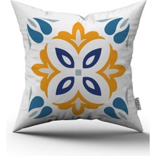 Cango Home Beyaz Mavi Modern Etnik Karo Desenli Dijital Baskılı Kırlent Kılıfı