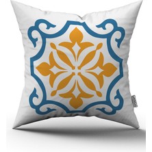 Cango Home Beyaz Mavi Modern Etnik Karo Desenli Dijital Baskılı Kırlent Kılıfı