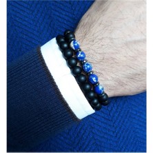 BijuStore Mavi Varasit Hematit Oniks Ikili Kombin Doğal Taş Erkek Bileklik