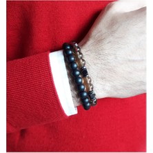 BijuStore Dumanlı Kuvars Hematit Oniks Doğal Taş Erkek Bileklik