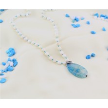 BijuStore Mavi Akik Kolye Ucu ve Sedef Doğal Taş Kolye