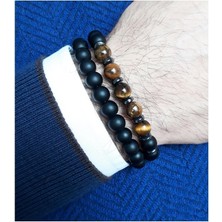 BijuStore Hematit Oniks Kaplangözü Doğal Taş Erkek Bileklik