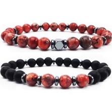 BijuStore Hematit Oniks Jade Doğal Taş Ikili Bileklik