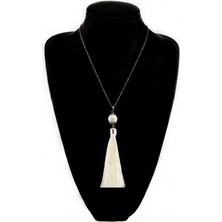 BijuStore Havlit Doğal Taş Beyaz Püskül Kadın Kolye