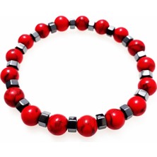 BijuStore Kırmızı Turkuaz ve Hematit Doğal Taş Bileklik