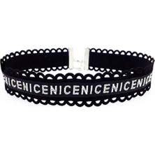 BijuStore Nice Yazılı Kadın Tasma Kolye Siyah Renk