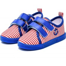 First Step Kırmızı Çizgili Çocuk Keten Ayakkabı Nefes Alabilir 24 Numara Düz Taban