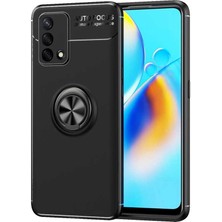 Caseworld Oppo Reno A74 4g Kılıf Renkli Yüzüklü Manyetik Silikon Kapak Siyah - Siyah