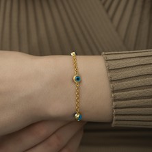 CHIC TOUCH Nazar Boncuklu 22 Ayar Altın Kaplamalı Gümüş Bileklik