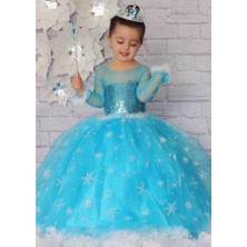 Peonia Kids Peoniakids Kız Çocuk Mavi Frozen Elsa Kostümü - Sim Dökülmeyen Ful Aksesuarlı Elsa Çocuk Kostüm