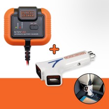 Black & Decker BXA21USB 6V/12V 72A Akıllı Akü Şarj ve Akü Bakım Cihazı + PIUSB2BE 3.1 Amper Çift Çıkışlı USB Araç Şarj Cihazı