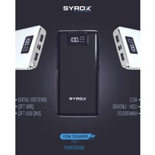 Syrox Powerbank 20000 Mah  Dijital Ekranlı Taşınabilir Şarj Cihazı SYX-PB107