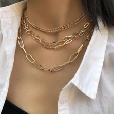X-lady Accessories Çok Katmanlı Altın Renk Kolye Şık Tasarım ve Modern Stil