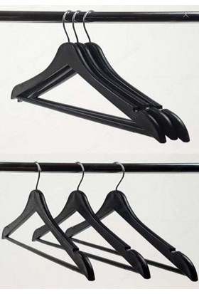 Dorcia Home 12 Adet Ahşap Görünümlü Plastik Kalite Askı, Kıyafet Ve Elbise Askısı Siyah