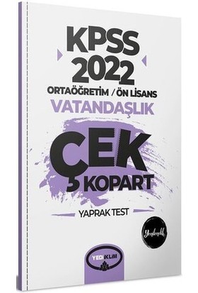 Yediiklim Yayınları KPSS 2022 Ortaöğretim Ön Lisans Genel Kültür Vatandaşlık Çek Kopart Yaprak Test