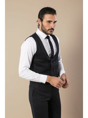 Wessi Erkek Slim Fit Desenli Kruvaze Yelek Set