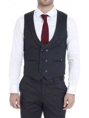 Wessi Erkek Slim Fit Desenli Kruvaze Yelek Set