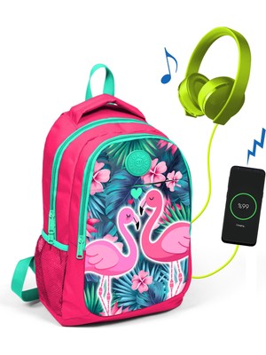 Coral High Kids USB Şarjlı Üç Bölmeli Sırt Çantası Mercan Renkli Konforlu Kullanım
