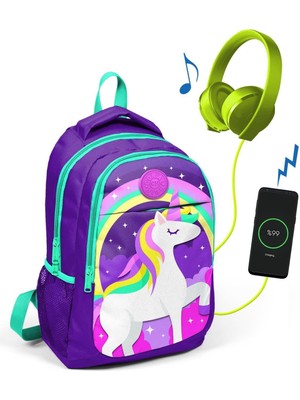 Coral High Kids Üç Bölmeli USB Şarjlı Kulaklık Çıkışlı Sırt Çantası