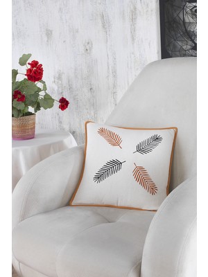 Ödel Home Yaprak Desenli Taş Baskılı Biyeli Kırlent