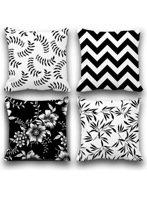 Pusula Home Çift Taraflı Siyah Beyaz  Desenli Dijital Baskılı Kırlent Kılıfı 35 x 50 cm
