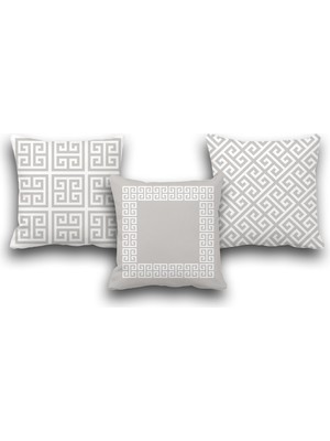 Pusula Home Çift Taraflı 3 Lü Set Gri Geometri Desen Dijital Baskılı Kırlent Kılıfı 43 x 43