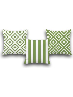 Pusula Home Çift Taraflı 3 Lü Set Yeşil Geometri Desen Dijital Baskılı Kırlent Kılıfı 43 x 43