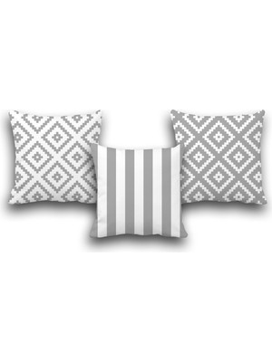 Pusula Home Çift Taraflı 3 Lü Set Koyu Gri Geometri Desen Dijital Baskılı Kırlent Kılıfı 43 x 43