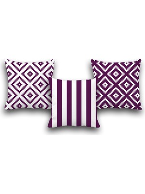 Pusula Home Çift Taraflı 3 Lü Set Mor Geometri Desen Dijital Baskılı Kırlent Kılıfı 43 x 43