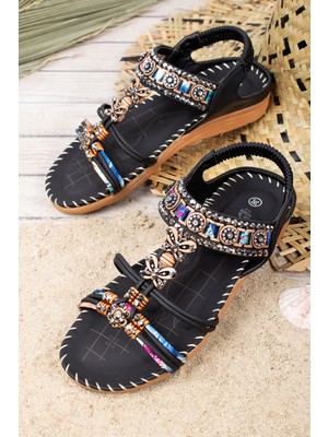 Khayt Marina Anatomik Guja Fashion Taşlı Günlük Kadın Sandalet