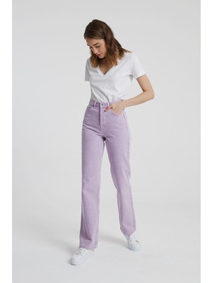 Cross Jeans Diana Lila Rengi Yüksek Bel Dad Straight Fit Pantolon C 4517-006