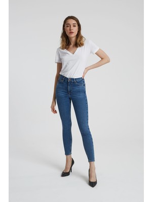 Cross Jeans JUDY Orta Taş İndigo Yüksek Bel Skinny Fit Jean Pantolon C 4521-009