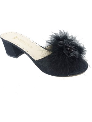 Whipper 1301 Nakışlı Kalın Topuk Tüylü Kadın Terlik