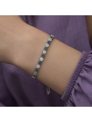 CHIC TOUCH Zirkon ve Turkuaz Taşlı Asansörlü Gümüş Bileklik